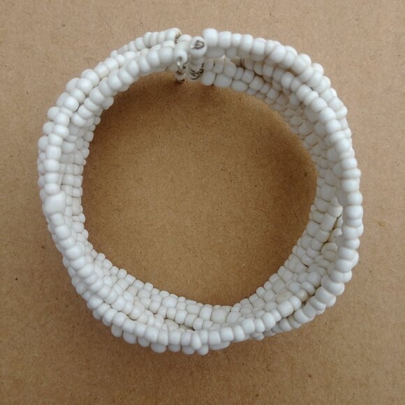 4/$20 White braided woven beaded cuff bracelet shell look - Picture 9 of 9